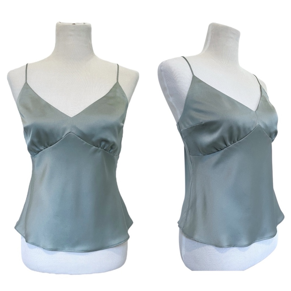 A&F - Dusty Teal Bias Cut Satin Gathered Bust Camisole | Size Small